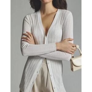 Anthropologie Sophie Rue Slim Ribbed Cardigan Sweater White Viscose Nylon Small